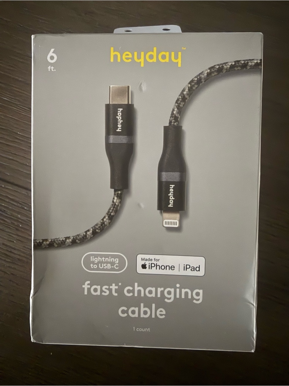heyday Braided Lightning to USB-C Cable in Black and Gray - 6 ft